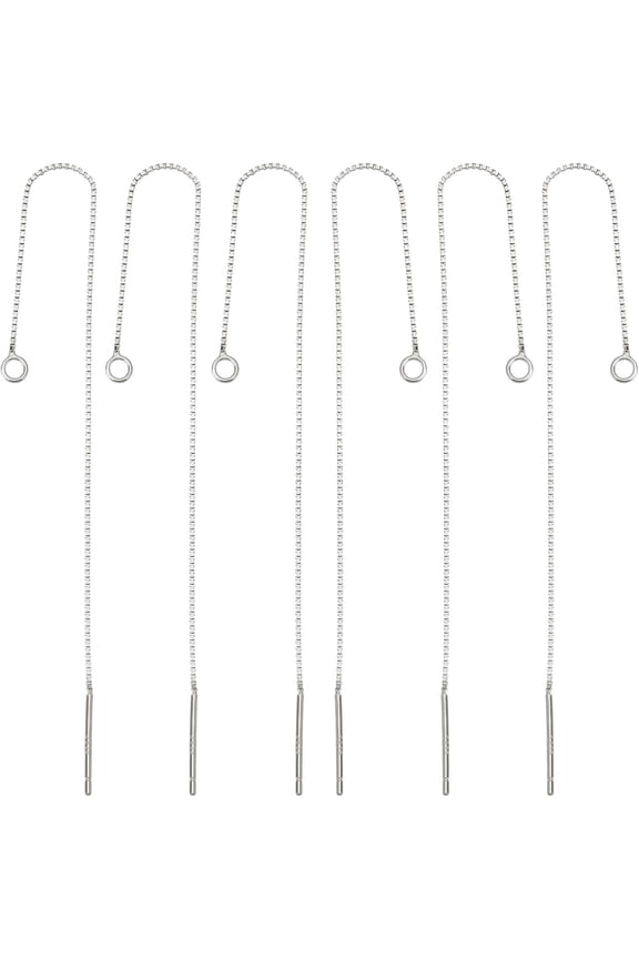 1 Box 3 Pairs Sterling Silver Threader Earrings 80mm Pull Through Threaded Long Chain Drop Tassel with Loop for Jewelry Earring Making Silver