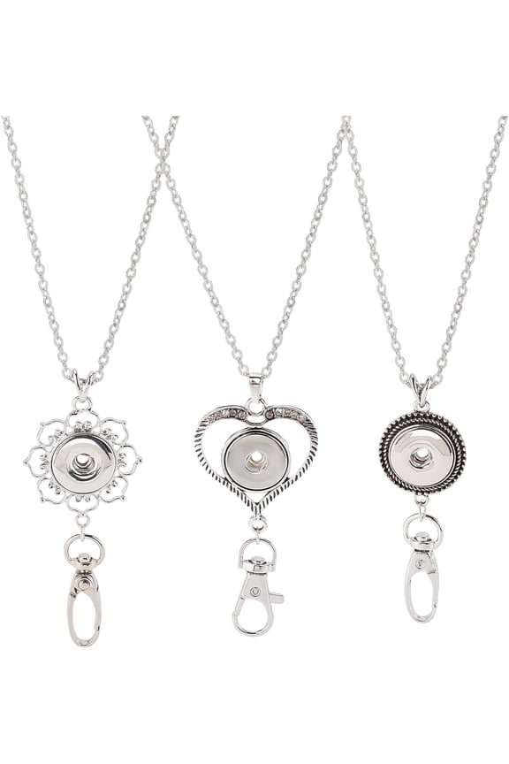 1 Box 3 Style Flower Heart Snap Button Badge Holder Snap Button Lanyards 304 Stainless Steel Cable Chains Vintage lanyard Necklace for ID Badges Office Lanyards DIY Breakaway Name Tag Keys
