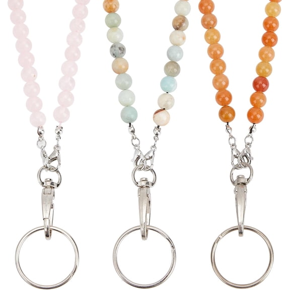 1 Box 3 Styles Beaded Lanyards ID Badge Lanyard Necklace Chains Wood Beads Badges Chain Women's Beaded Lanyard Clip Necklaces Fashion Lanyards for Teacher Badges Holder Breakaway Keychains for DIY