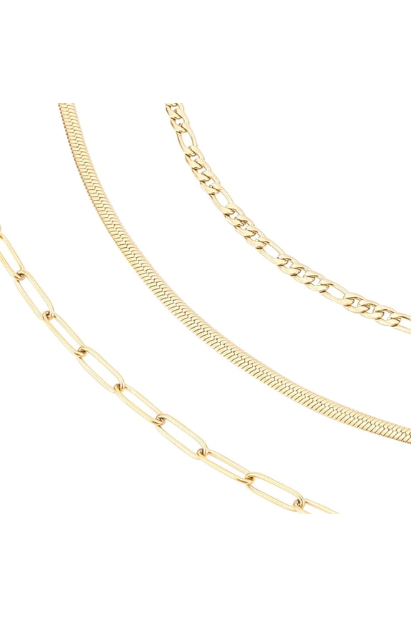 1 Box 3 Styles Stainless Steel Chain Necklaces Figaro Chain Bulk Gold Plated Paperclip Herringbone Chain Necklaces Jewelry Making Chain Set for DIY Bracelets Crafts Supplies Accessories