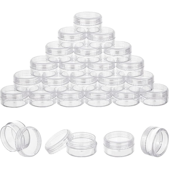 1 Box 30 Pack 10ml Empty Clear Plastic Bead Storage Container jar with Rounded Screw-Top Lids for Beads Nail Art Glitter Make Up Cosmetics and Travel Cream (37.5mm x 20mm)