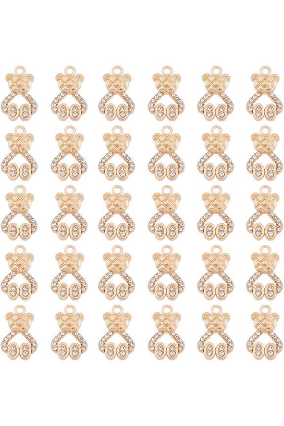 1 Box 30 Pcs Bear Charms Alloy Crystal Charms Bear Shape Charm Jewelry Gold Rhinestones Rhinestones Charms Suitable for Bracelet Charm Bracelet Necklace Earrings Jewelry Decoration Making