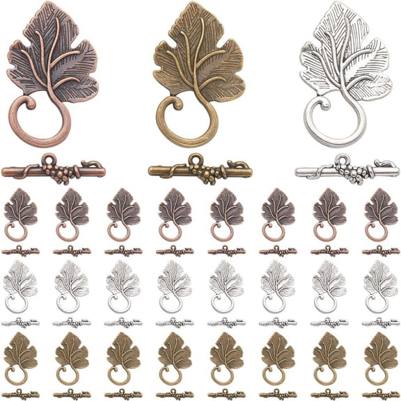 1 Box 30 Sets 3 Colors Toggle Jewelry Clasps Leaf Toggle Clasp Tibetan Style Vintage OT Toggle T-bar Closure Clasps Findings for Jewelry Making Clasps Supplies DIY Crafts Necklace Bracelet
