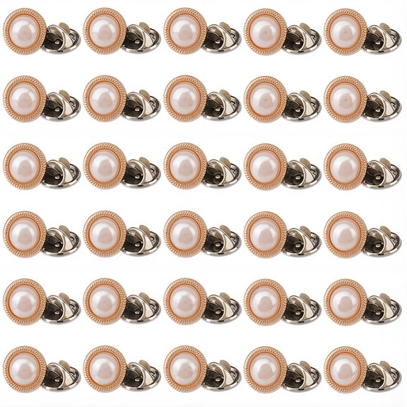 1 Box 30 Sets Pearl Brooch Buttons 0.45 Inch Mini No Sew Detachable Pearls Covers up Buttons Reusable Fixed Brooches Pins