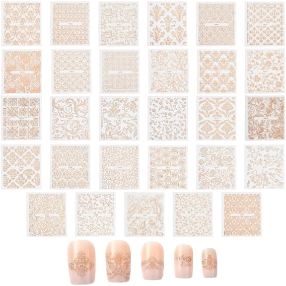 1 Box 30 Styles 30 Sheets Nail Art Stickers Self Adhesive Decorative Nail Stickers Bulk Shiny Mirror Vintage European Aesthetic Decals for DIY Women Manicure Decoration DIY Crafts Phone Cases