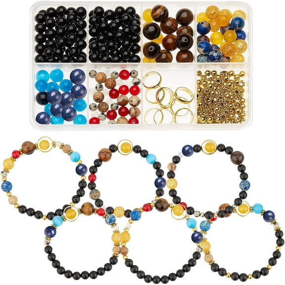 1 Box 300+Pcs DIY 10 Sets Solar System Bracelets Kit Galaxy Universe The Nine Guardian Planets Obsidian Beads Beading Bracelet Necklace Natural Gemstone Bead for Jewelry Making Kits Craft for DIY