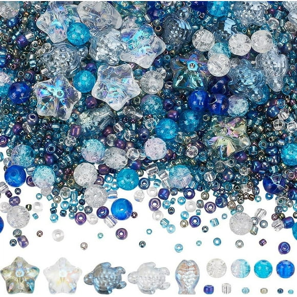 1 Box 3000+Pcs Starfish Beads Bulk Ocean Themed Beads Blue Sea Turtle Bead Glass Ocean Beads Summer Hawaii Beach Beads Glass Spacer Beads for Jewelry Making DIY Bracelet Earrings Necklace DIY