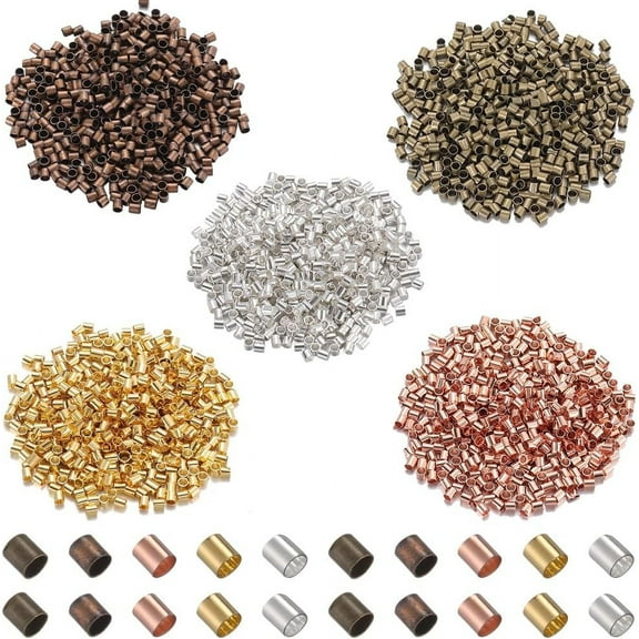1 Box 3000Pcs 2Mm Brass Crimp Tubes Silver Crimp Beads Bulk Small Uniform Cord End Caps Gold Loose Stopper Spacer Beads for Jewelry Making Necklaces Bracelets Earrings Supplies DIY Crafts Mixed Color