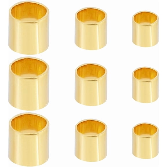 1 Box 3000Pcs 3 Sizes Bead End Crimps Brass Tube Crimp Beads Bulk Golden Metal Strings Crimping Column The Ends Spacer Bead for DIY handcrafting