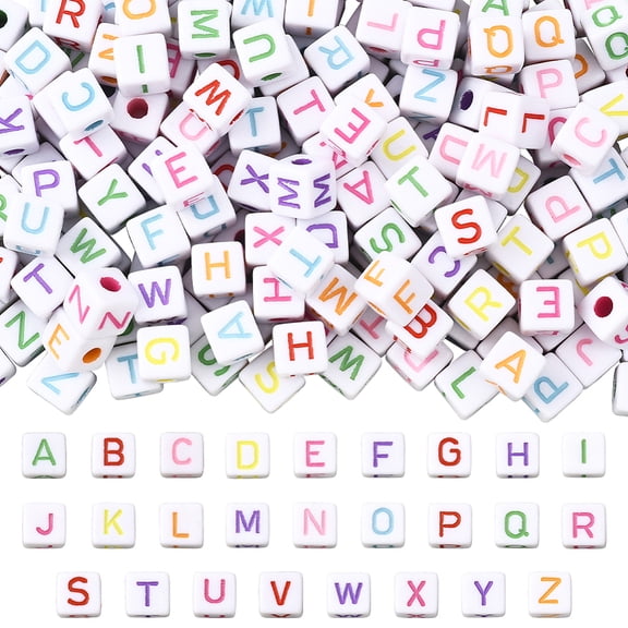 1 Box 300Pcs 10mm Cube Letter Beads Square Alphabet Beads Bulk Colorful Random A to Z Initial Opaque European Acrylic Loose Spacers DIY