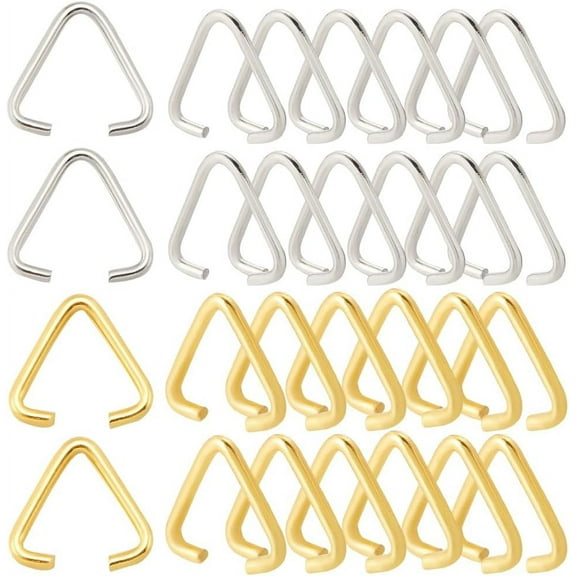 1 Box 300Pcs 12mm Triangle Open Jump Rings Pendant Pinch Bail Buckle Clasps Gold Silver Pinch Clip Bail Clasp Charm Bead Pendant Connectors for Jewelry Making Supplies DIY Craft Accessories for DIY