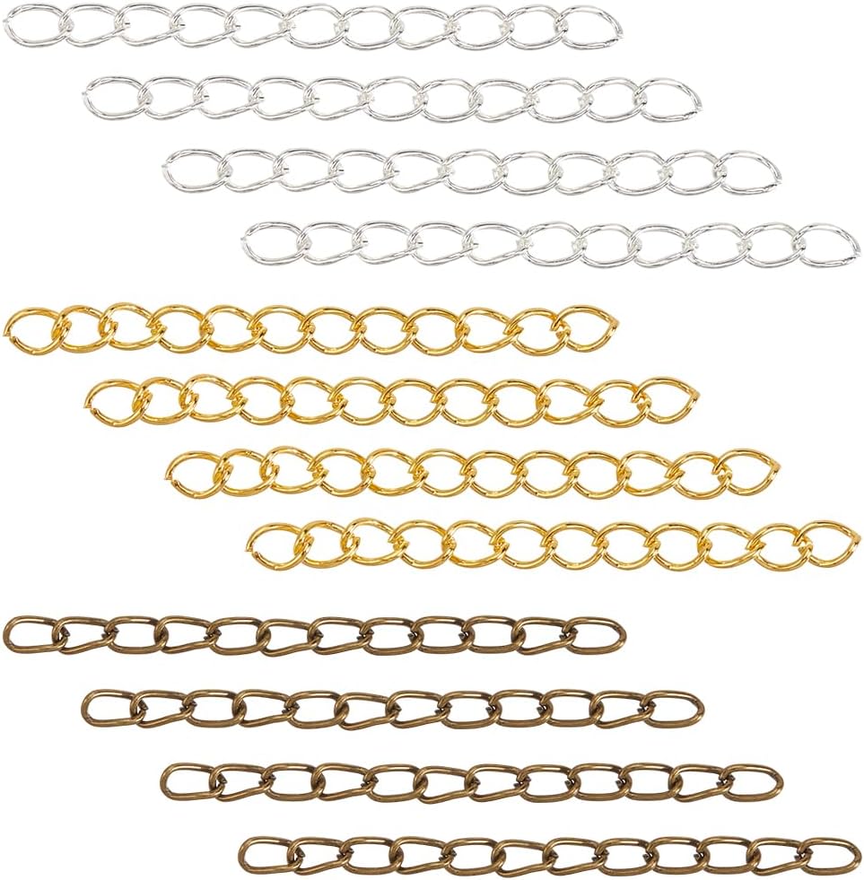 1 Box 300Pcs 3 Colors Silver Extension Chain Jewelry Tail Extender Chain Iron Curb Link ...