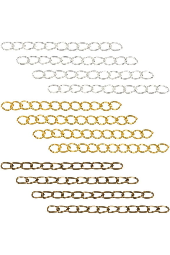 1 Box 300Pcs 3 Colors Silver Extension Chain Jewelry Tail Extender Chain Iron Curb Link Removable Metal Cuban Bracelet Tails Chains Connector for Necklaces Bracelets DIY Crafts colorful
