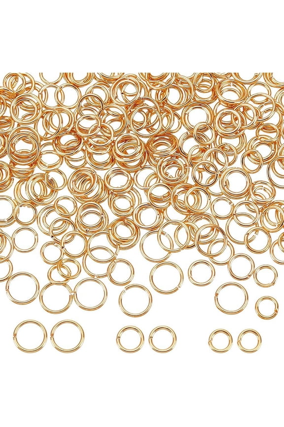 1 Box 300Pcs 3 Size Open Jump Rings 18K Gold Plated Brass Single Loop Small Circle Frames Key Chain Links Connector Rings for Bracelet Necklace Jewelry Making