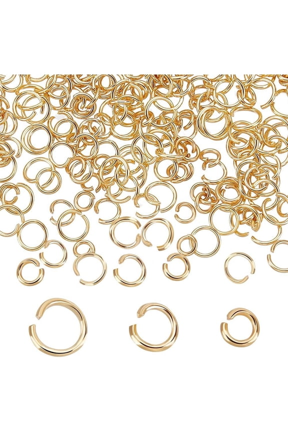 1 Box 300Pcs 3 Size Open Jump Rings 18K Gold Plated Single Loop Small Circle Frames Key Chain Links Connector Rings for DIY Bracelet Necklace Jewelry Making