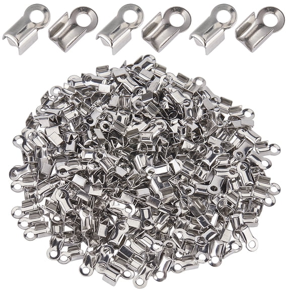 1 Box 300Pcs 304 Stainless Steel Fold Over Crimp Cord Ends Stainless Steel Color 8x4x3mm Hole: 2mm Inner Diameter: 3x5mm