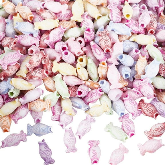 1 Box 300Pcs Acrylic Fish Beads Koi Fish Beads Bulk Plastic Colorful Cute Animal Loose Spacer Summer Theme Beads