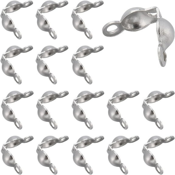 1 Box 300Pcs Bead Tips Knot Cover Open Bead Tips 304 Stainless Steel Crimp Beads Knot Cover Bead Crimp Bead Covers Ends Knot Covers for DIY Jewelry Making Accessories Bracelets Necklaces