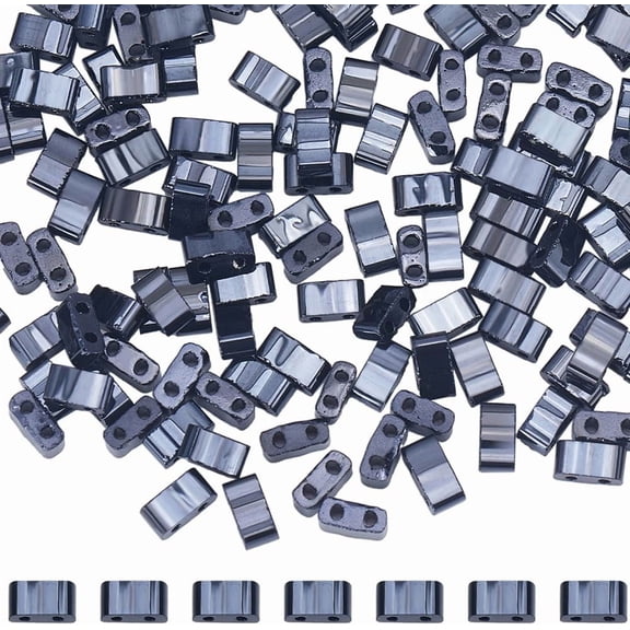 1 Box 300Pcs Beads Bulk 1/2 Two Hole Beads Opaque Black 2 Hole Beads Japanese Tile Beads Rectangle Square Loose Spacer Beads for Jewelry Making Kits Beading Friendship Bracelets