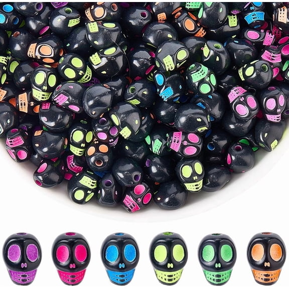 1 Box 300Pcs Black Stone Beads Large Plastic Beads Bulk Loose Acrylic Random Color Opaque Focal Spacers for Jewelry Making Findings DIY Crafts Bracelet Decorations Adult Colorful