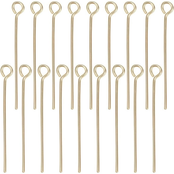1 Box 300Pcs Gold Eye Pins 24K Gold Plated Open Eyepins 1 Inch for Beading Jewelry Making DIY Crafts Supplies Findings Gold