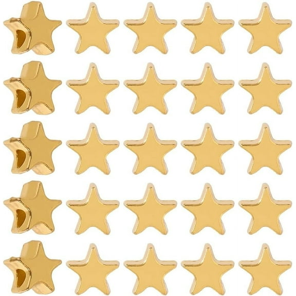 1 Box 300Pcs Gold Stars Beads Metal Star Spacer Beads Alloy 6MM Small Loose Bulk Shiny Smooth Big Hole Pentagram Spacers