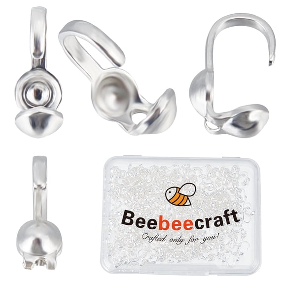 1 Box 300Pcs Open Bead Tips Knot Covers 2mm Sterling Silver Plated Clamshell Crimp Fold-Over Culotte Ends Caps with Open Loop for Jewellery Making