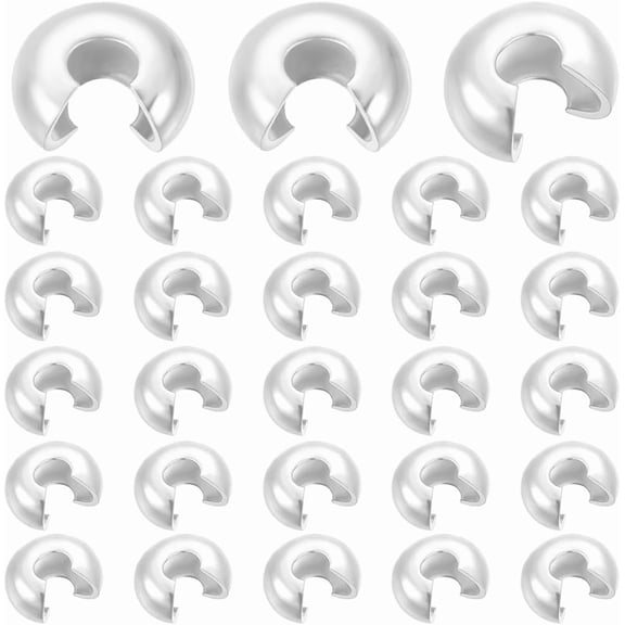 1 Box 300Pcs Open Crimp Beads 925 Sterling Silver Plated Half Round Bead Crimper 4x3mm Crimping Beads Knot Covers End Tip Caps