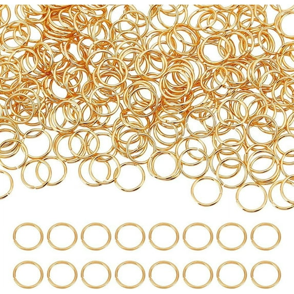 1 Box 300Pcs Open Jump Rings 18K Gold Plated Brass Single Loop 7mm Single Loop Small Circle Frames Key Chain Connector for Bracelet Necklace Jewelry Making
