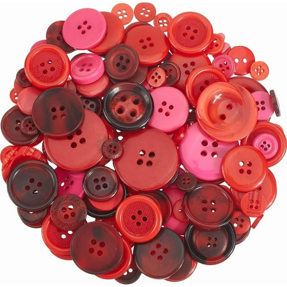 1 Box 300Pcs Red Craft Buttons Red Buttons Assorted Sizes Bulk Resin 2 and 4 Hole Round Flatback Styles Multicolor Button