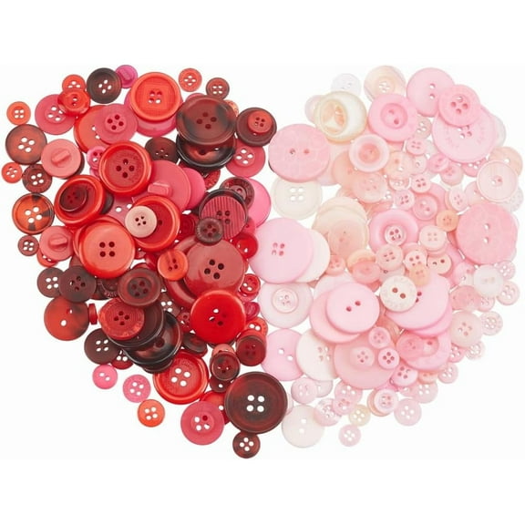 1 Box 300Pcs Red Pink Buttons Valentines Day Buttons Bulk Assorted Resin Fastener Flat Round Clothing Sewing Accessories for DIY Crafts Wedding Party Holiday Decoration Art Projects Women