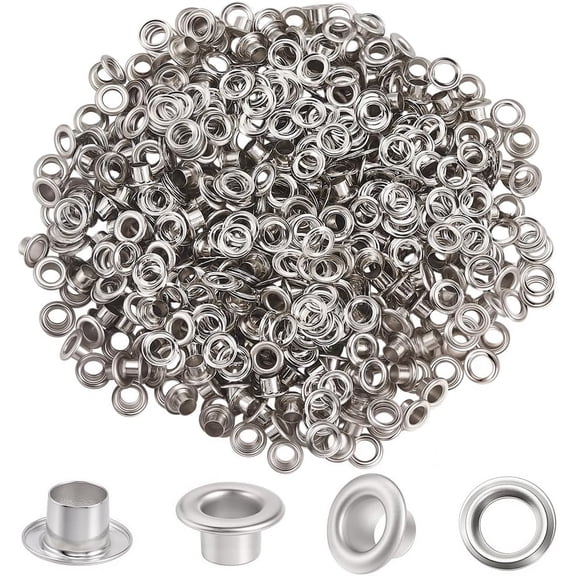 1 Box 300Pcs Silver Grommet Eyelets Kit 0.16 Inch Hole Metal Quicklet Grommets with Washers Small Iron Self Backing Eyelet for DIY handcrafting