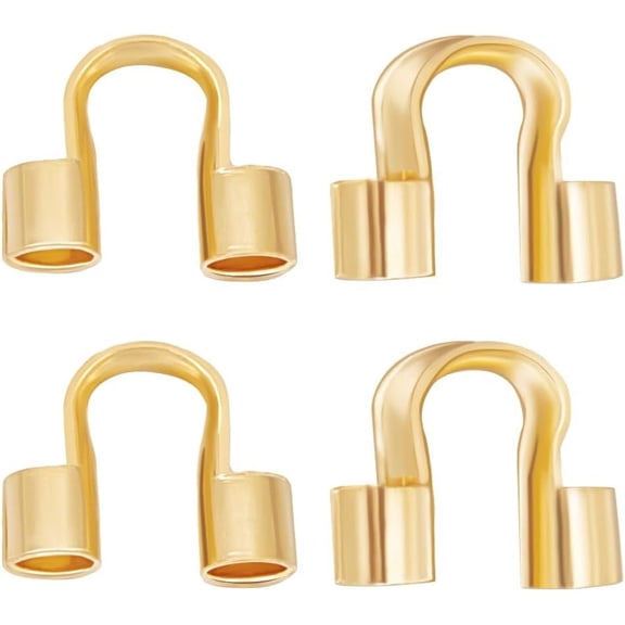 1 Box 300Pcs Wire Guardian 18K Gold Plated Brass U Shape Wire Guard Loops Thread Protector for Jewellery Making Bracelet Necklaces(Hole: 1.5mm) Real 18K Gold Plated