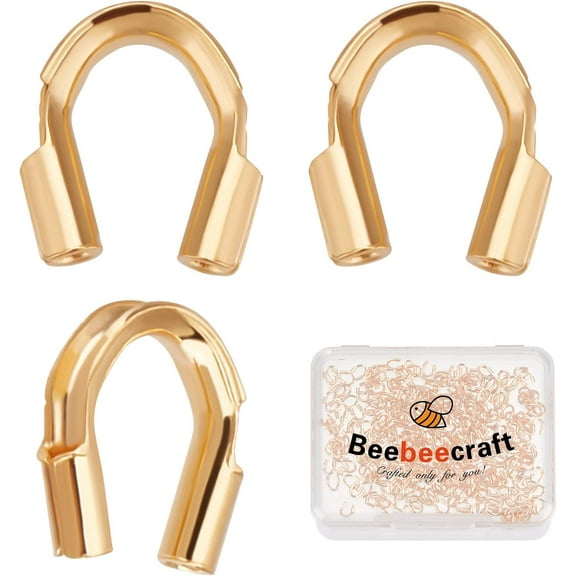 1 Box 300Pcs Wire Guardian 18K Gold Plated Brass U Shape Wire Guard Loops Thread Protector for Jewelry Making Earring Bracelet Necklaces(Hole: 0.6mm) for DIY