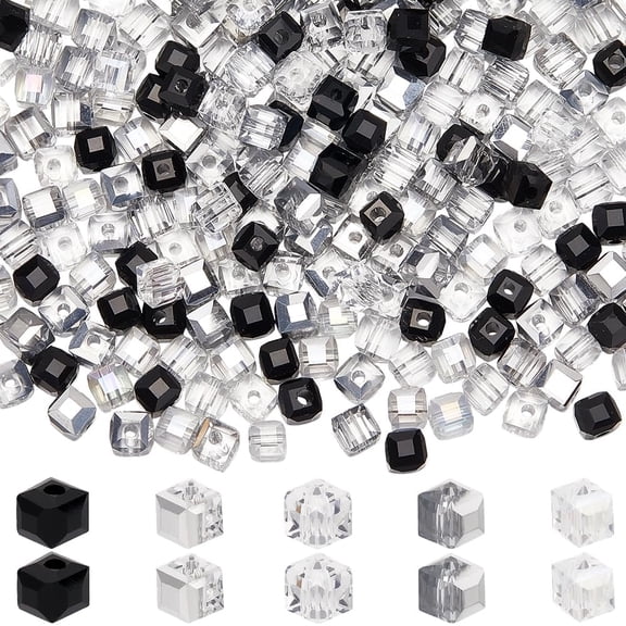 1 Box 300pcs 5 Colors 4mm Faceted Square Beads Glass Cube Beads Hole White Color Palette Transparent for Jewelry Making Supplies DIY Craft Necklace Bracelet Straps Women Adults Colorful