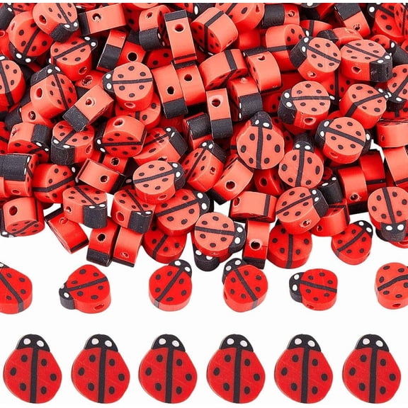 1 Box 300pcs Ladybug Beads Bulk Insect Beads Cute Red Black Flat Animal Ladybird Polymer Clay Loose Spacer Bead for Jewelry Making Valentine's Day DIY Bracelet Earrings Supplies Crafts colorful