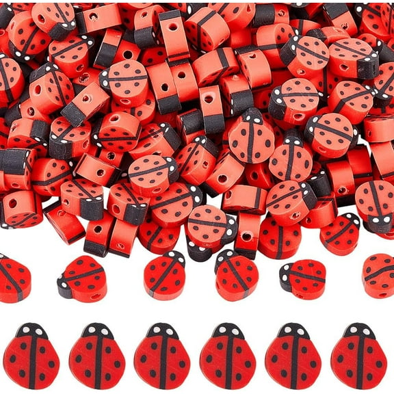 1 Box 300pcs Ladybug Beads Bulk Insect Beads Cute Red Black Flat Animal Ladybird Polymer Clay Loose Spacer Bead for Jewelry Making Valentine's Day DIY Bracelet Earrings Supplies Crafts Mixed Color