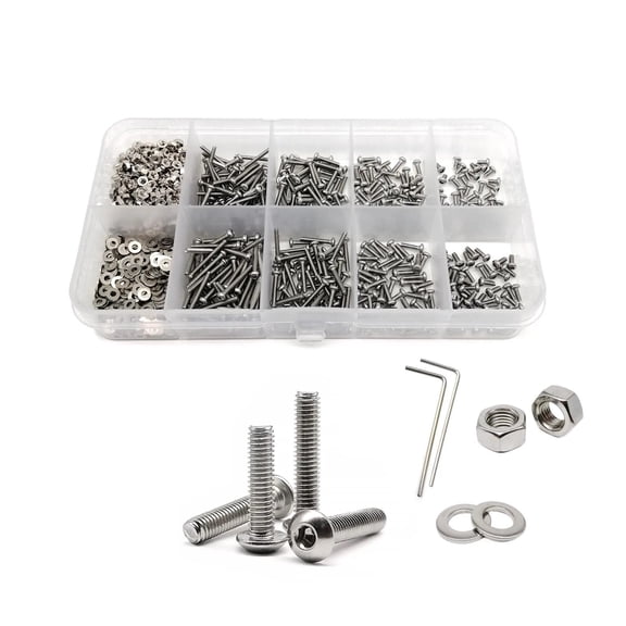 1 Box 304 Stainless Steel Hex Hexagon Socket Button Head Screw Bolt Nut Assortment Kit
