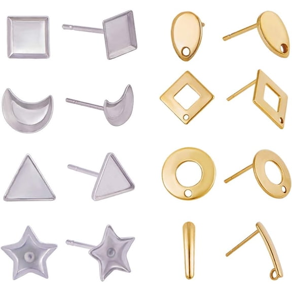 1 Box 304 Stainless Steel Stud Earring Components Mixed Shapes Mixed Color 7.4x7.2x1.7cm
