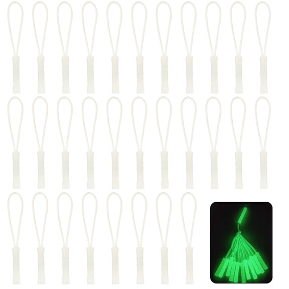 1 Box 30PCS White Upgraded Zipper Pull Replacement Tab Tags Luminous Glow in The Dark Premium Extension Cord Fixer Plastic Zip Puller Helper DIY
