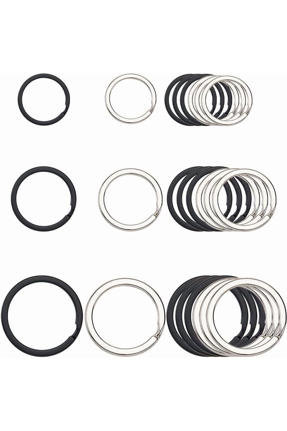 1 Box 30Pcs 0.79/0.98/1.26 Inch Flat Key Rings Round Split Keyrings Circular Iron Double Loop Jump Ring Metal Craft Keychain Ring Clips for Home Car Keys Keychains Organization Accessories