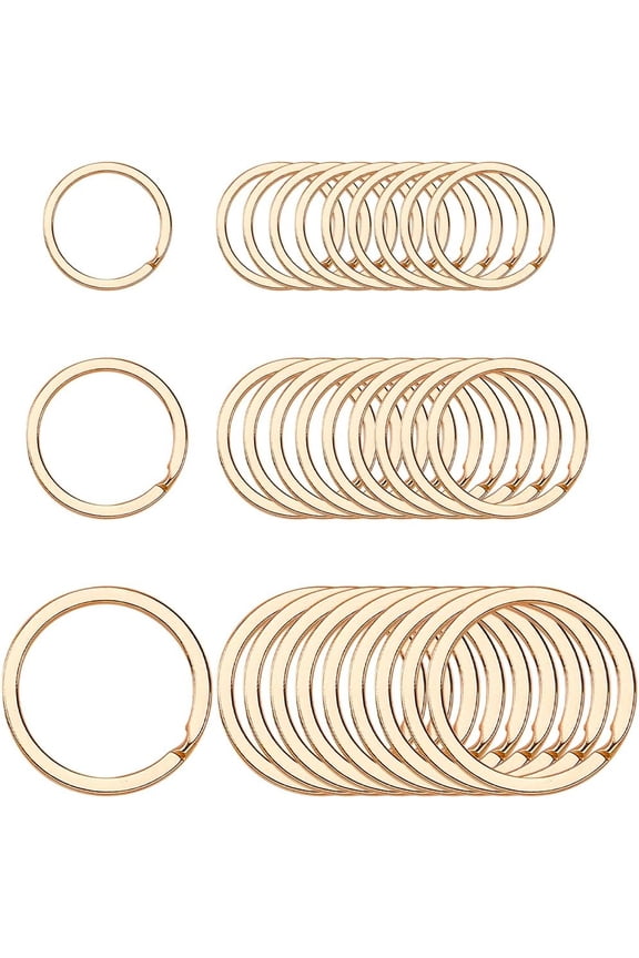 1 Box 30Pcs 0.79/0.98/1.26 Inch Gold Flat Key Ring Round Split Keyrings Iron Circular Double Loop Jump Ring Metal Keychain Rings Clips for Home Car Keys Keychains Organization Accessories