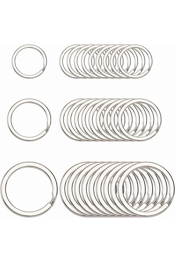 1 Box 30Pcs 0.79/0.98/1.26 Inch Silver Flat Key Ring Round Split Keyrings Metal Double Loop Jump Ring Circular Iron Keychain Rings Clips