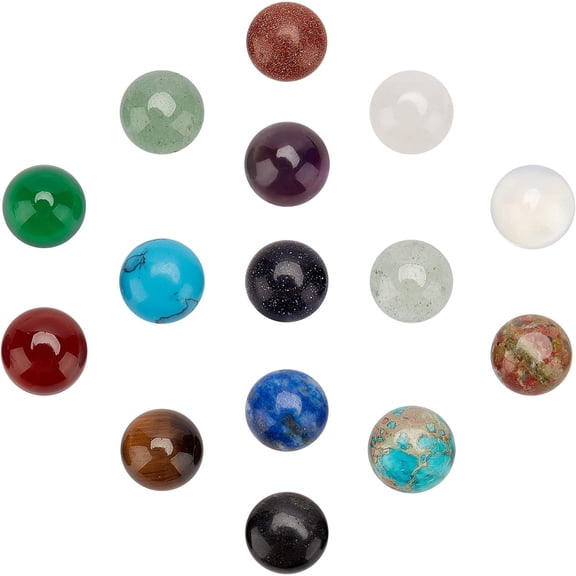 1 Box 30Pcs 15 Colors Gemstone Cabochons Half Round Stones Crystals Flatback Beads Natural Tiger Eye Jade Polished for Earring Necklace Bracelet Jewelry Making 10MM Making DIY