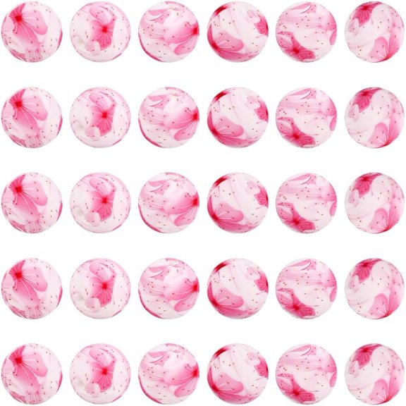 1 Box 30Pcs 15mm Silicone Printed Beads Flower Print Beads Bulk Big Peach Petal Pattern Spring Floral Rubber Chunky Loose Spacer for Jewelry Making DIY Bracelet Handbag Pens Crafts Supplies