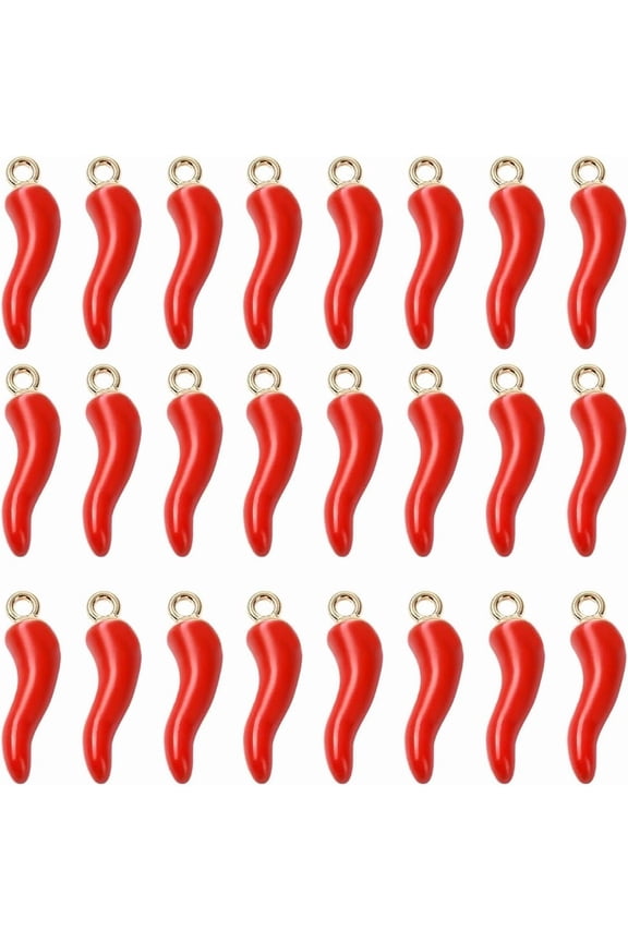 1 Box 30Pcs 27mm Red Chili Charm Enamel Pepper Charm Bulk Metal Dangle Hot Italian Horn Pepper Mexican Cinco De Mayo Festival Red Large Vegetable Pendants for DIY Jewelry Making Necklace DIY