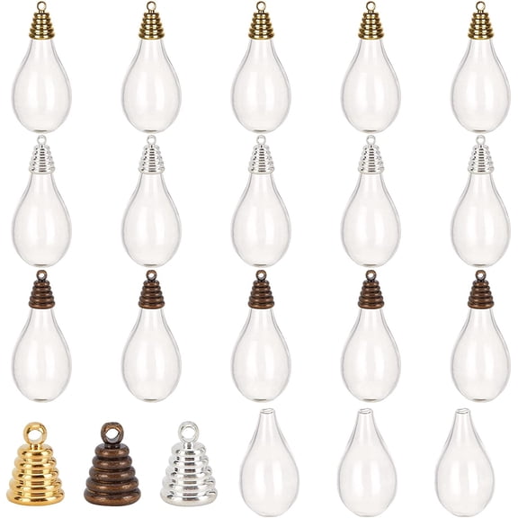 1 Box 30Pcs 3 Colors Bead Cap Pendants Mini Clear Glass Empty Balls Wish Globe Stainless Steel Caps Bails Clasp for DIY Jewelry Making Dangle Earrings Necklaces Supplies Findings