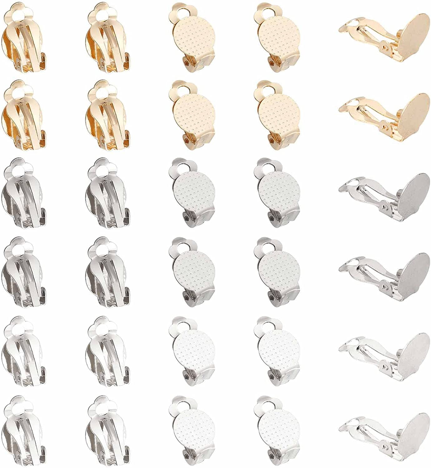 Ear Pin Clips 1 Box 30Pcs 3 Colors Clip on Earrings Findings Round Flat Back Earring ...