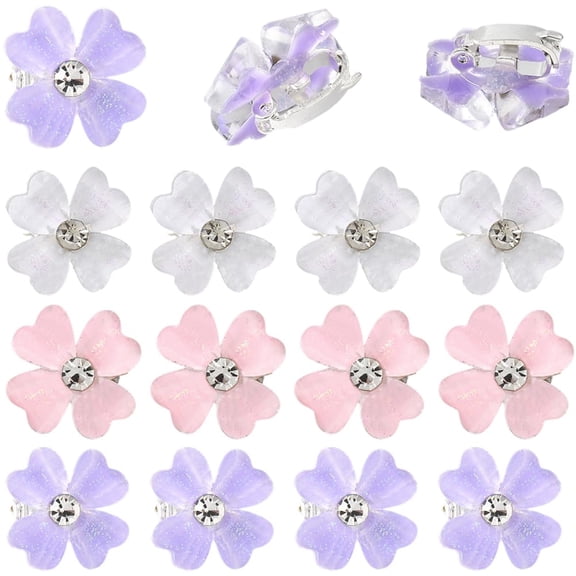 1 Box 30Pcs 3 Colors Four Leaf Clover Hairclip Lucky Hair Pin Mini Resin with Rhinestone White Pink Purple Shiny Hair Clips