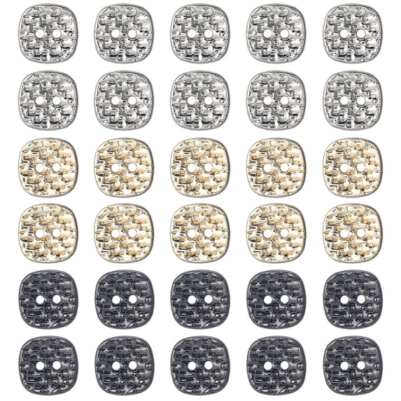 1 Box 30Pcs 3 Colors Metal 2 Hole Button Small Square 0.4 Inch Alloy Replacement Button